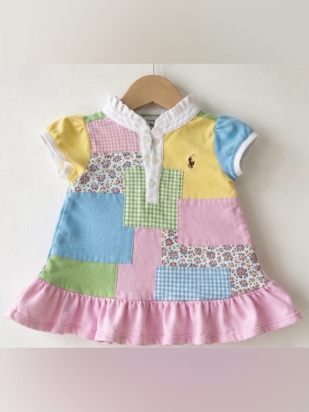 Ralph Lauren Baby Girls Patchwork Polo Dress 12M Pastel Floral Gingham